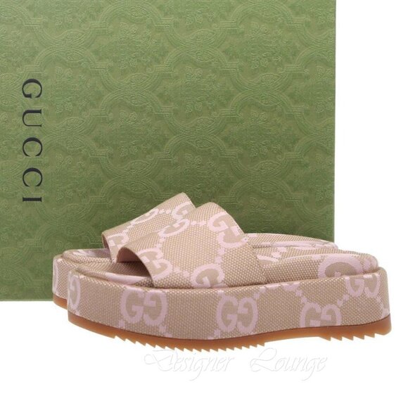 NEW GUCCI Macro GG Beige Monogram Canvas Platform Sandals Size EU 40.5 US 10.5 - Picture 12 of 12